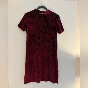 Aqua Burgundy Paisley Velvet Mini Dress